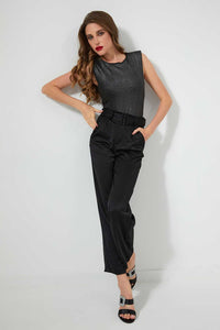 Redtag-Black-Straight-Fit-Trouser-With-Self-Fabric-Belt-Trousers-Women's-