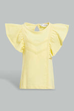 Load image into Gallery viewer, Redtag-Yellow-Flutter-Sleeves-Jersey-Blouse-Blouses-Infant-Girls-3 to 24 Months
