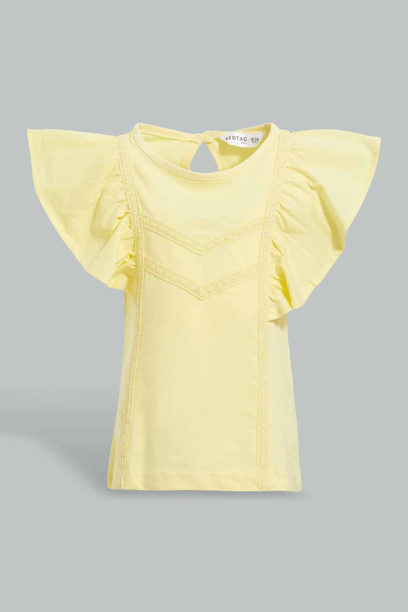 Redtag-Yellow-Flutter-Sleeves-Jersey-Blouse-Blouses-Infant-Girls-3 to 24 Months