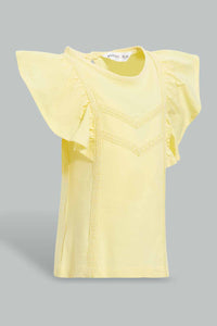 Redtag-Yellow-Flutter-Sleeves-Jersey-Blouse-Blouses-Infant-Girls-3 to 24 Months