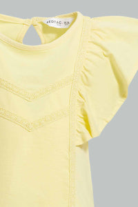 Redtag-Yellow-Flutter-Sleeves-Jersey-Blouse-Blouses-Infant-Girls-3 to 24 Months