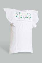 Load image into Gallery viewer, Redtag-White-Floral-Yoke-Embroidered-Flutter-Sleeves-Blouse-Blouses-Infant-Girls-3 to 24 Months
