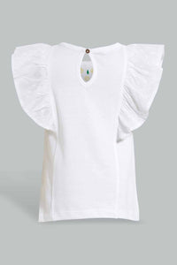Redtag-White-Floral-Yoke-Embroidered-Flutter-Sleeves-Blouse-Blouses-Infant-Girls-3 to 24 Months