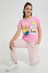 Redtag-Pink-Minions-T-Shirt-Graphic-T-Shirts-Senior-Girls-9 to 14 Years