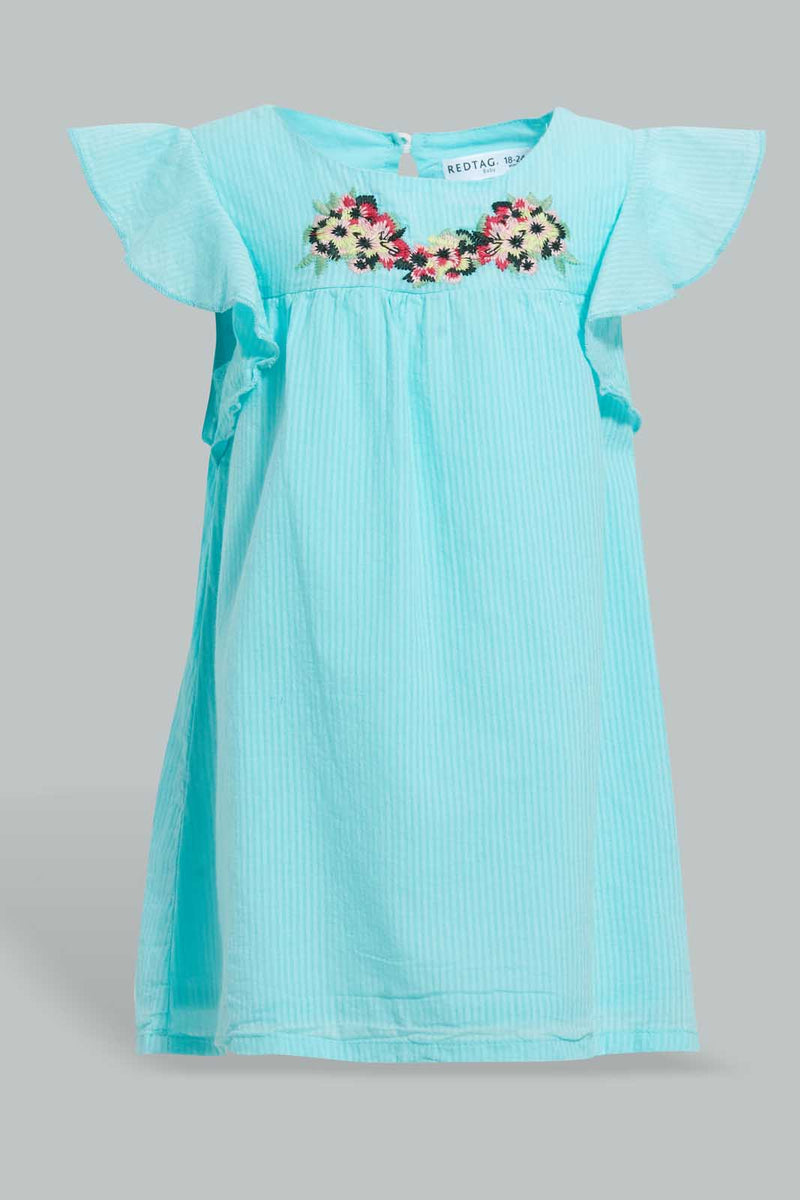 Redtag-Mint-Embroidered-Yoke-Dress-Dresses-Infant-Girls-3 to 24 Months