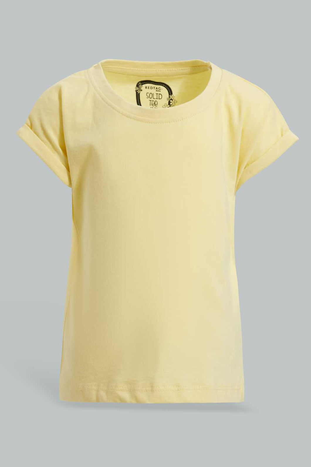 Redtag-Yellow-Solid-T-Shirt-Plain-T-Shirts-Infant-Girls-3 to 24 Months