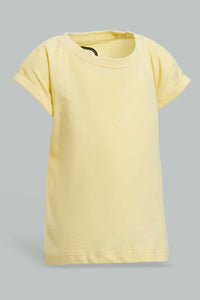 Redtag-Yellow-Solid-T-Shirt-Plain-T-Shirts-Infant-Girls-3 to 24 Months