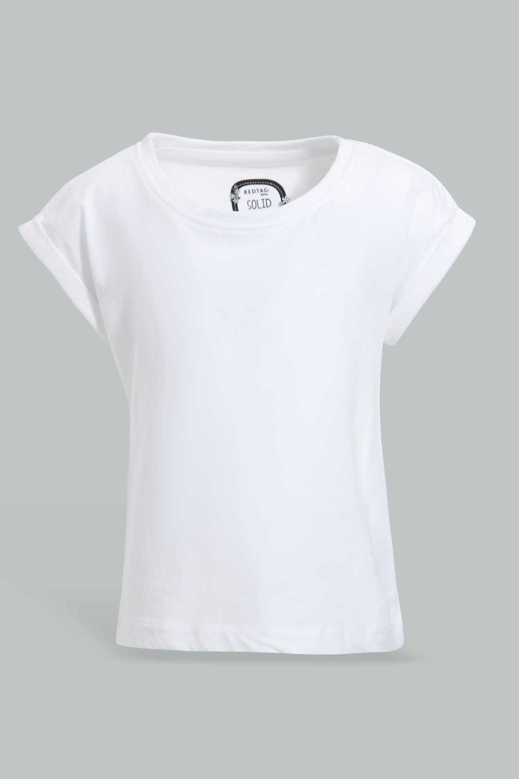 Redtag-White-Solid-T-Shirt-Plain-T-Shirts-Infant-Girls-3 to 24 Months