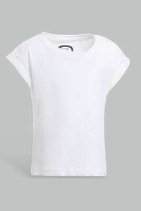 Redtag-White-Solid-T-Shirt-Plain-T-Shirts-Infant-Girls-3 to 24 Months