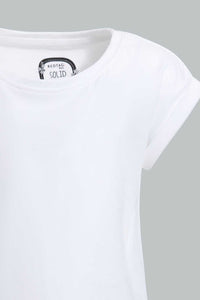 Redtag-White-Solid-T-Shirt-Plain-T-Shirts-Infant-Girls-3 to 24 Months