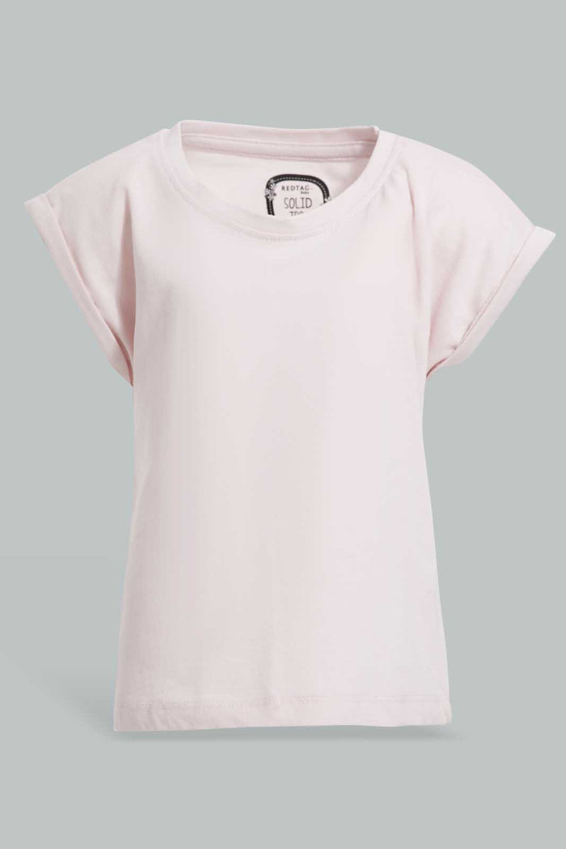 Redtag-Pink-Solid-T-Shirt-Plain-T-Shirts-Infant-Girls-3 to 24 Months