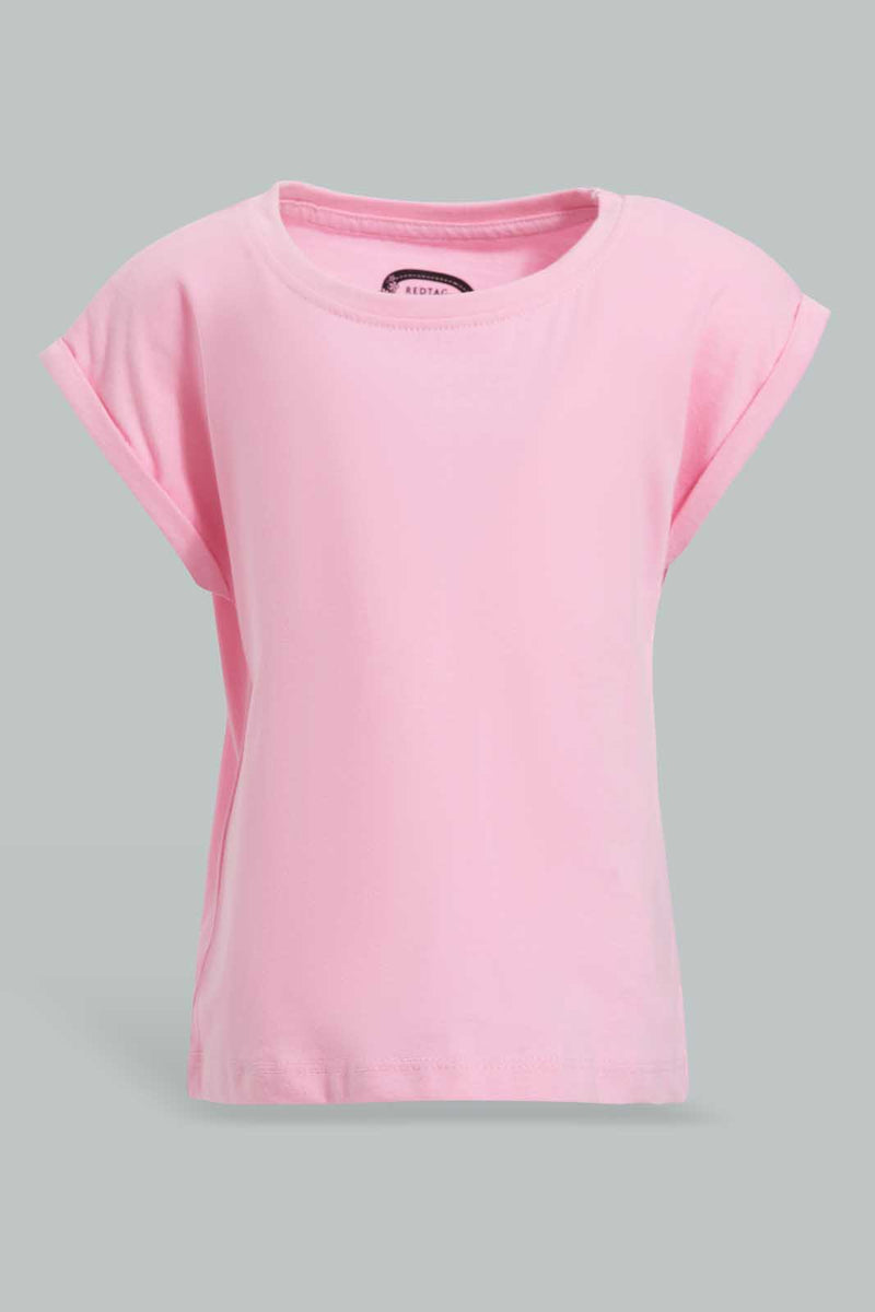 Redtag-Fuchsia-Solid-T-Shirt-Plain-T-Shirts-Infant-Girls-3 to 24 Months