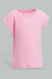 Redtag-Fuchsia-Solid-T-Shirt-Plain-T-Shirts-Infant-Girls-3 to 24 Months