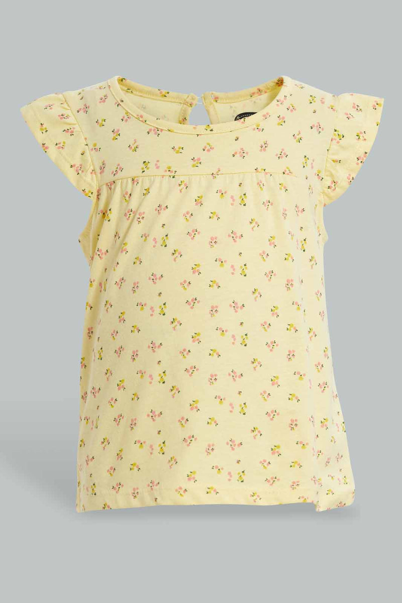 Redtag-Yellow-Printed-Top-Blouses-Infant-Girls-3 to 24 Months