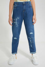 Load image into Gallery viewer, Redtag-Lt-Wash-Printed-Mom&#39;S-Fit-Highrise-Jean-Jeans-High-Rise-Senior-Girls-9 to 14 Years
