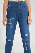 Load image into Gallery viewer, Redtag-Lt-Wash-Printed-Mom&#39;S-Fit-Highrise-Jean-Jeans-High-Rise-Senior-Girls-9 to 14 Years
