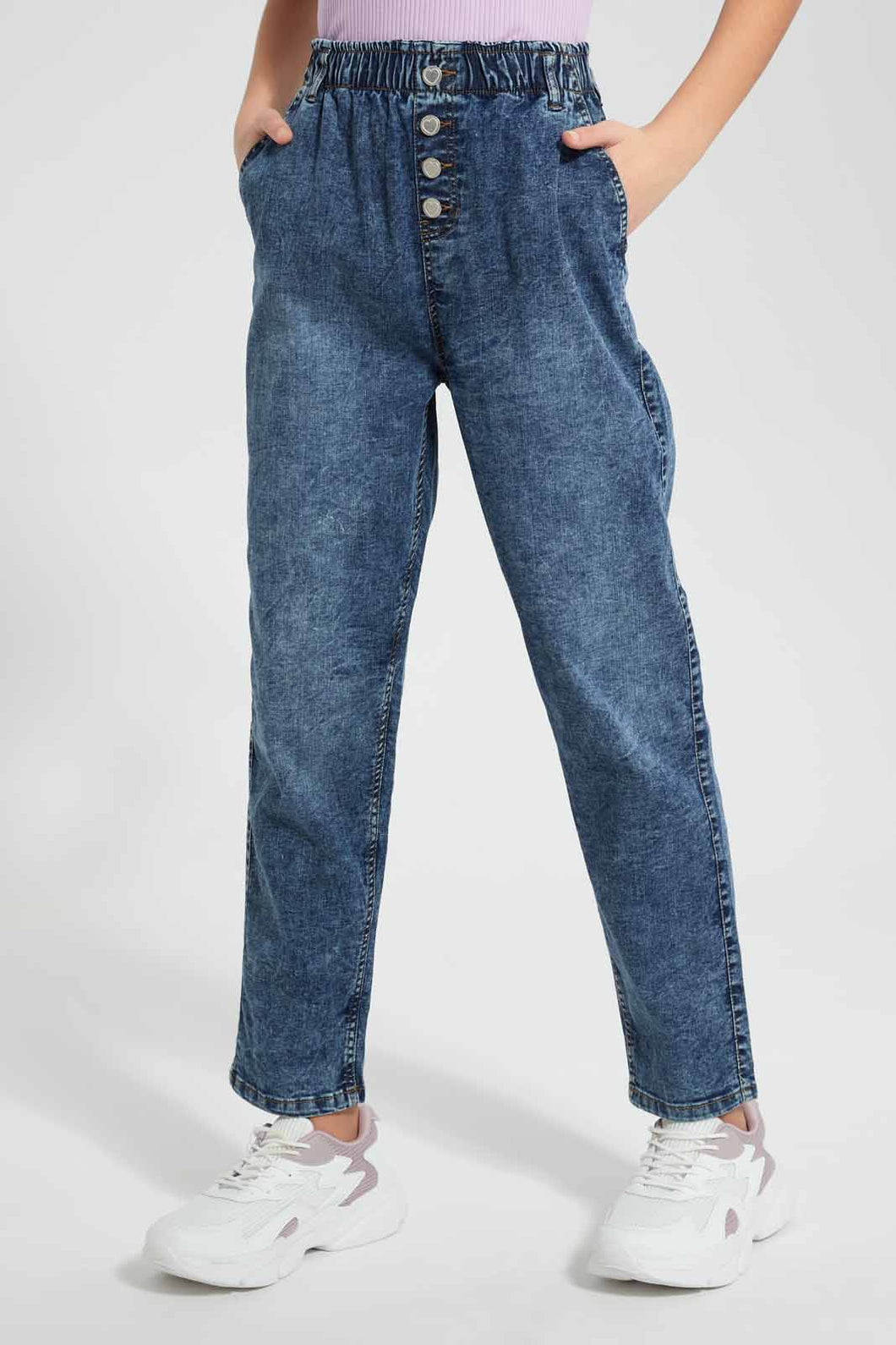 Redtag-Dk-Wash-Button-Front-Mom'S-Fit-Jegging-Category:Jeggings,-Colour:Darkwash,-Filter:Senior-Girls-(9-to-14-Yrs),-GSR-Jeggings,-New-In,-New-In-GSR-APL,-Non-Sale,-RMD-add,-S22C,-Section:Kidswear-Senior-Girls-9 to 14 Years