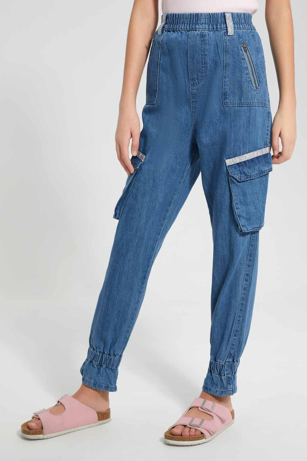 Redtag-Lt-Wash-Cargo-Pocket-Jogger-Category:Jeggings,-Colour:Lightwash,-Filter:Senior-Girls-(9-to-14-Yrs),-GSR-Jeggings,-New-In,-New-In-GSR-APL,-Non-Sale,-RMD-add,-S22C,-Section:Kidswear-Senior-Girls-9 to 14 Years