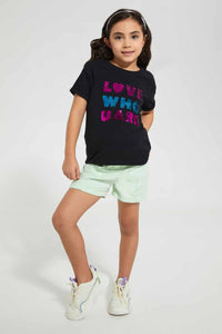 Redtag-Black-Girls-Sequins-T-Shirt-Graphic-T-Shirts-Girls-2 to 8 Years