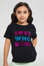 تنزيل الصورة على معرض الصور، Redtag-Black-Girls-Sequins-T-Shirt-Graphic-T-Shirts-Girls-2 to 8 Years
