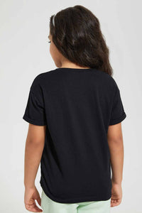 Redtag-Black-Girls-Sequins-T-Shirt-Graphic-T-Shirts-Girls-2 to 8 Years