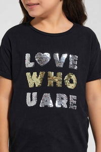 Redtag-Black-Girls-Sequins-T-Shirt-Graphic-T-Shirts-Girls-2 to 8 Years