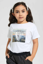 Load image into Gallery viewer, Redtag-White-Girls-3D-Holographic-Patch-T-Shirt-Graphic-T-Shirts-Girls-2 to 8 Years
