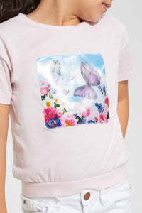 Redtag-Pink-Girls-3D-Holographic-Patch-T-Shirt-Graphic-T-Shirts-Girls-2 to 8 Years