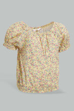 تنزيل الصورة على معرض الصور، Redtag-Yellow-Floral-Aop-Electic-Hem-Blouse-Blouses-Infant-Girls-3 to 24 Months
