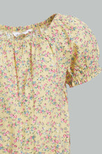 تنزيل الصورة على معرض الصور، Redtag-Yellow-Floral-Aop-Electic-Hem-Blouse-Blouses-Infant-Girls-3 to 24 Months
