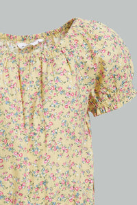 Redtag-Yellow-Floral-Aop-Electic-Hem-Blouse-Blouses-Infant-Girls-3 to 24 Months