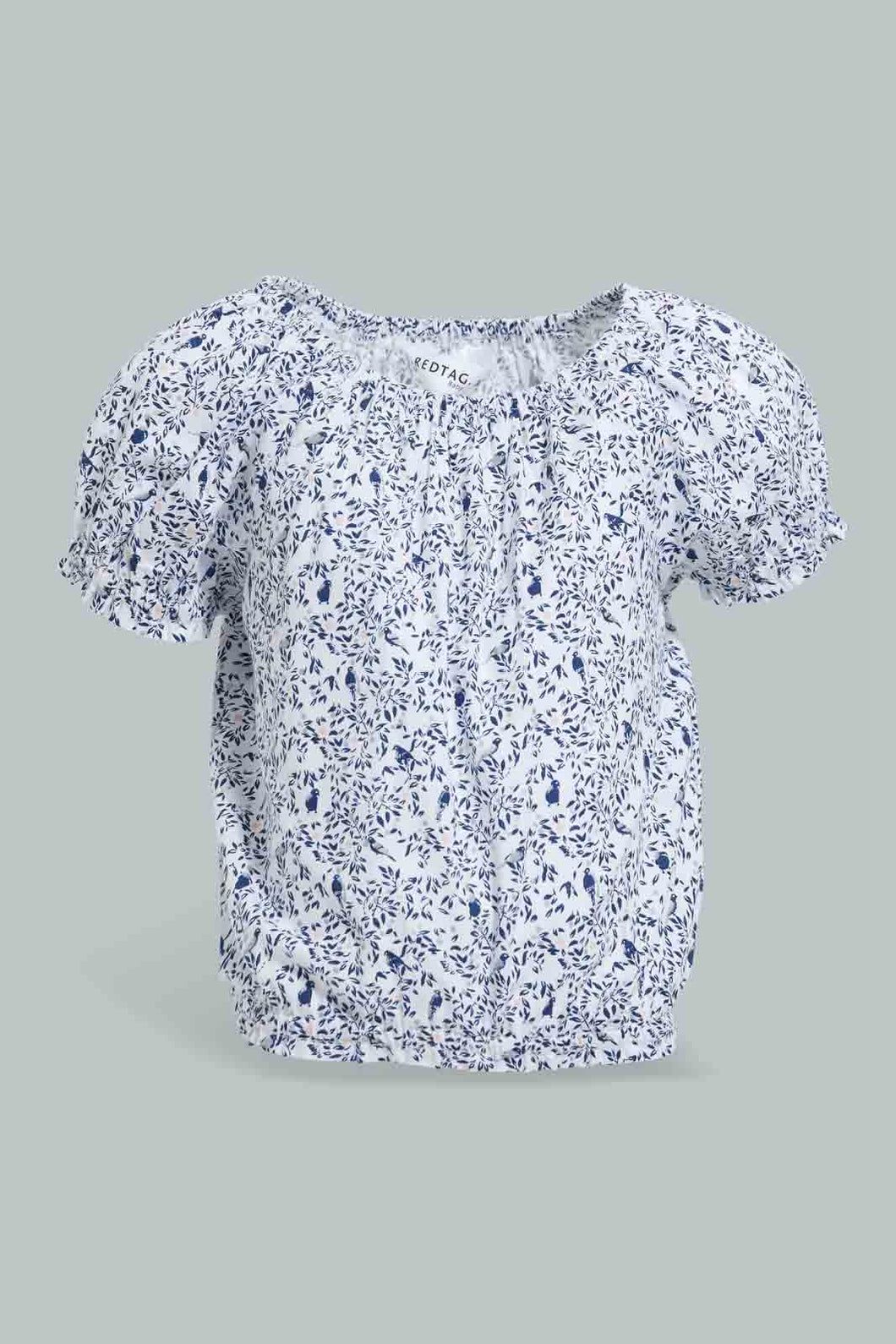 Redtag-Blue-Floral-Aop-Electic-Hem-Blouse-Blouses-Infant-Girls-3 to 24 Months