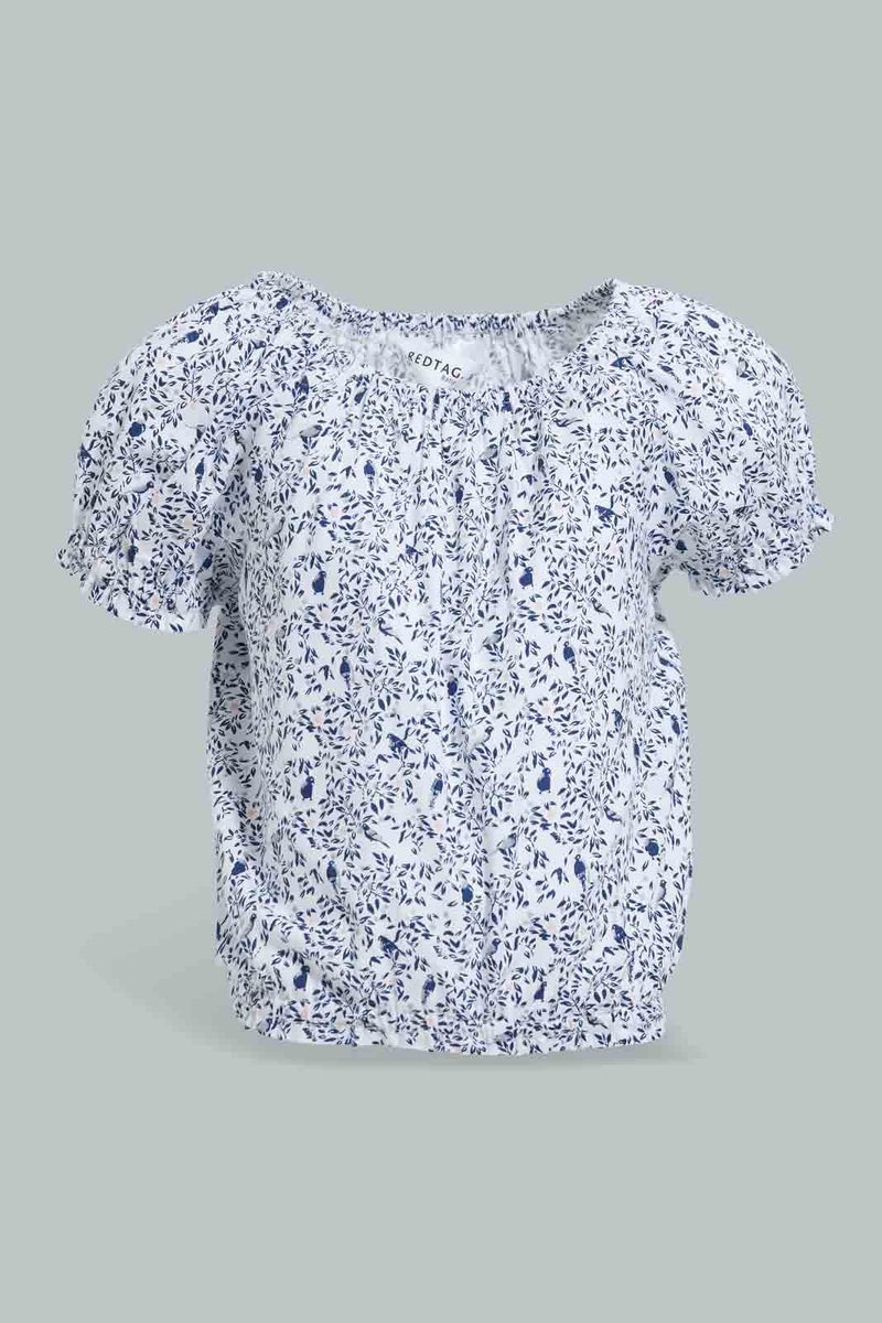 Redtag-Blue-Floral-Aop-Electic-Hem-Blouse-Blouses-Infant-Girls-3 to 24 Months