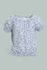 Redtag-Blue-Floral-Aop-Electic-Hem-Blouse-Blouses-Infant-Girls-3 to 24 Months
