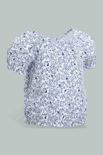 تنزيل الصورة على معرض الصور، Redtag-Blue-Floral-Aop-Electic-Hem-Blouse-Blouses-Infant-Girls-3 to 24 Months
