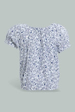 تنزيل الصورة على معرض الصور، Redtag-Blue-Floral-Aop-Electic-Hem-Blouse-Blouses-Infant-Girls-3 to 24 Months
