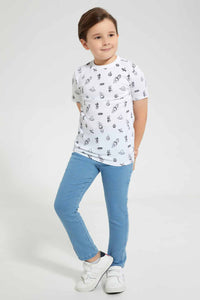Redtag-White-Space-Aop-T-Shirt-Graphic-T-Shirts-Boys-2 to 8 Years