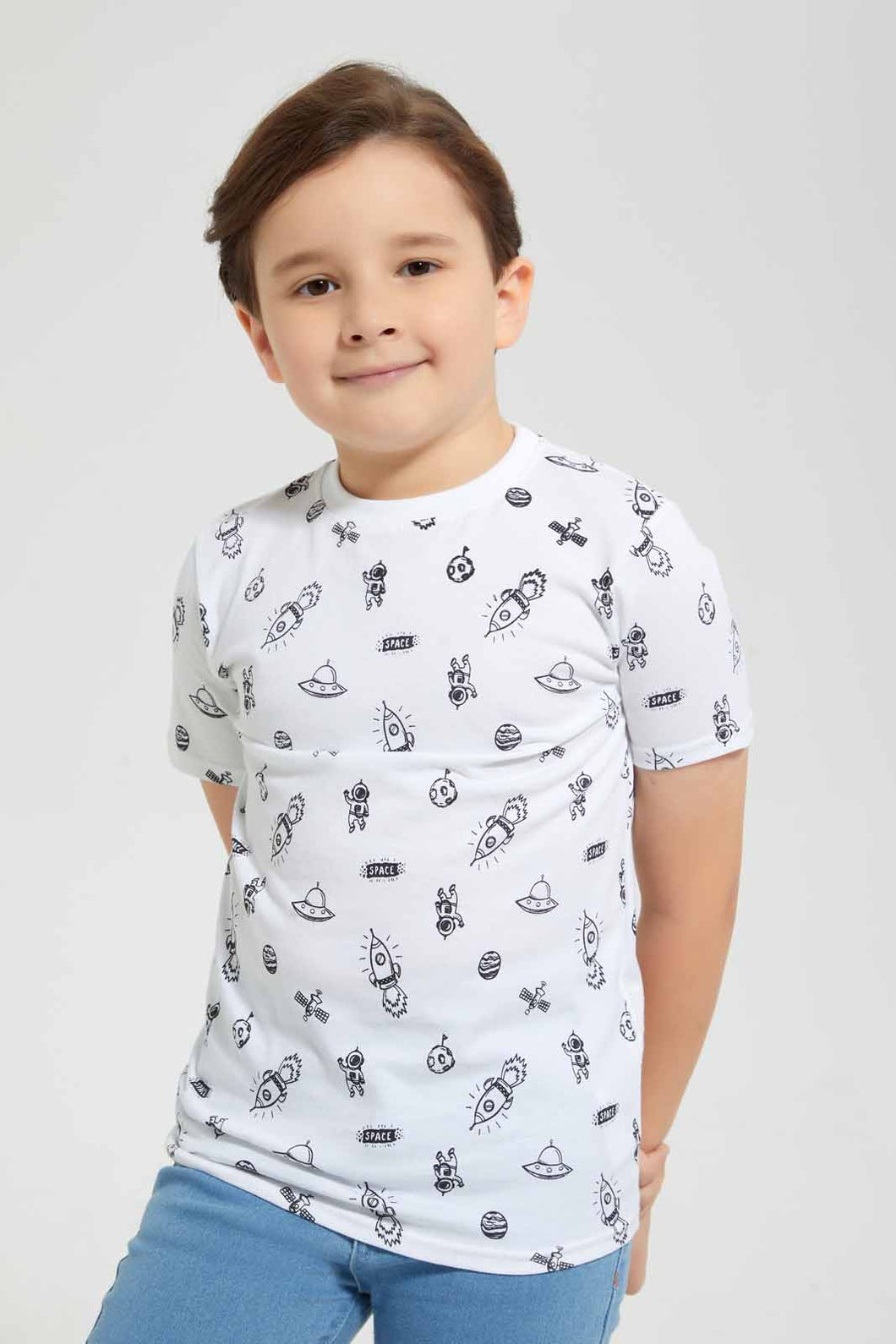 Redtag-White-Space-Aop-T-Shirt-Graphic-T-Shirts-Boys-2 to 8 Years