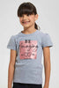 Redtag-Grey-Melange-Girls-Foil-Printed-T-Shirt-Graphic-T-Shirts-Girls-2 to 8 Years