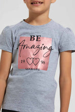 تنزيل الصورة على معرض الصور، Redtag-Grey-Melange-Girls-Foil-Printed-T-Shirt-Graphic-T-Shirts-Girls-2 to 8 Years
