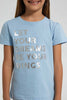 Redtag-Sky-Blue-Girls-Foil-Printed-T-Shirt-Graphic-T-Shirts-Girls-2 to 8 Years
