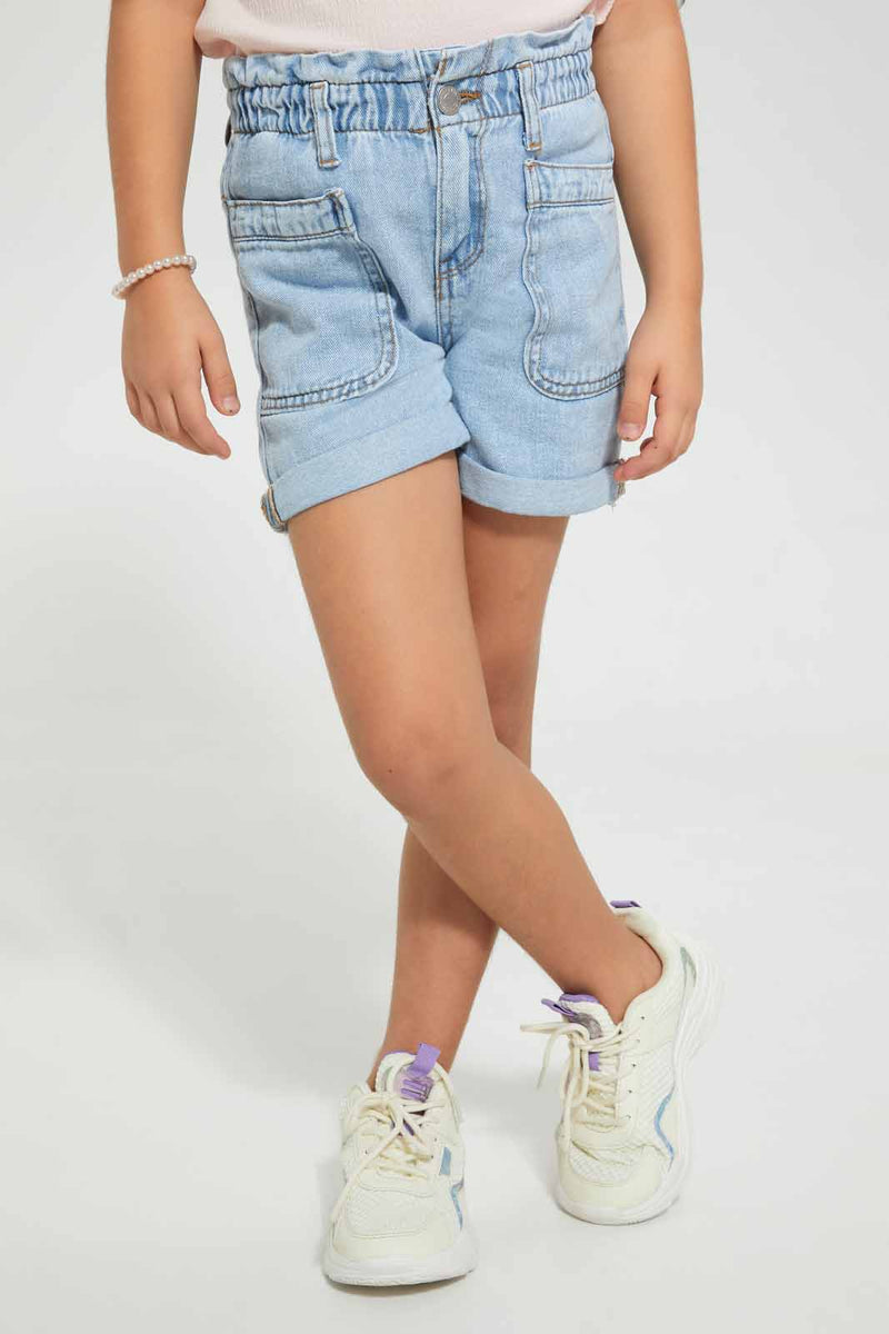 Redtag-Lt.-Wash-Girls-Denim-Short-Denim-Shorts-Girls-2 to 8 Years