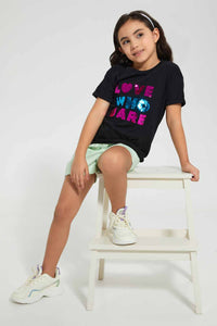 Redtag-Lt.-Green-Girls--Non-Denim-Short-Denim-Shorts-Girls-2 to 8 Years