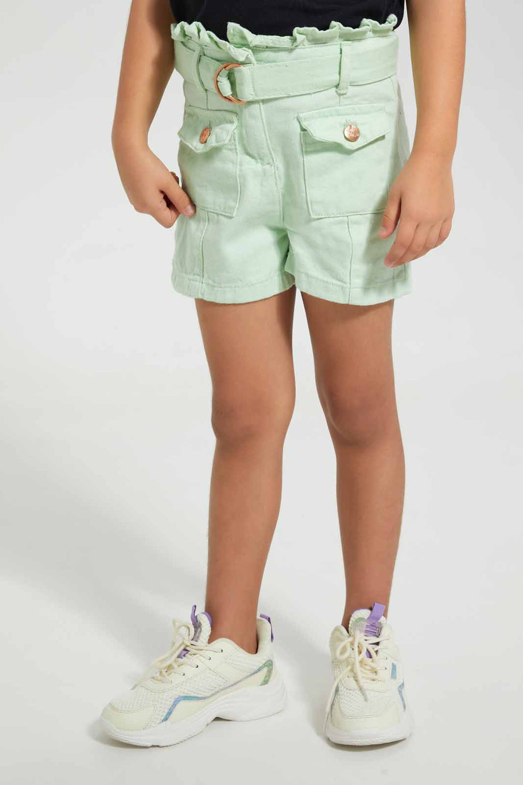 Redtag-Lt.-Green-Girls--Non-Denim-Short-Denim-Shorts-Girls-2 to 8 Years