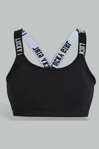 Black And White Padded Sport Bra For Senior Girls (2 Pack)