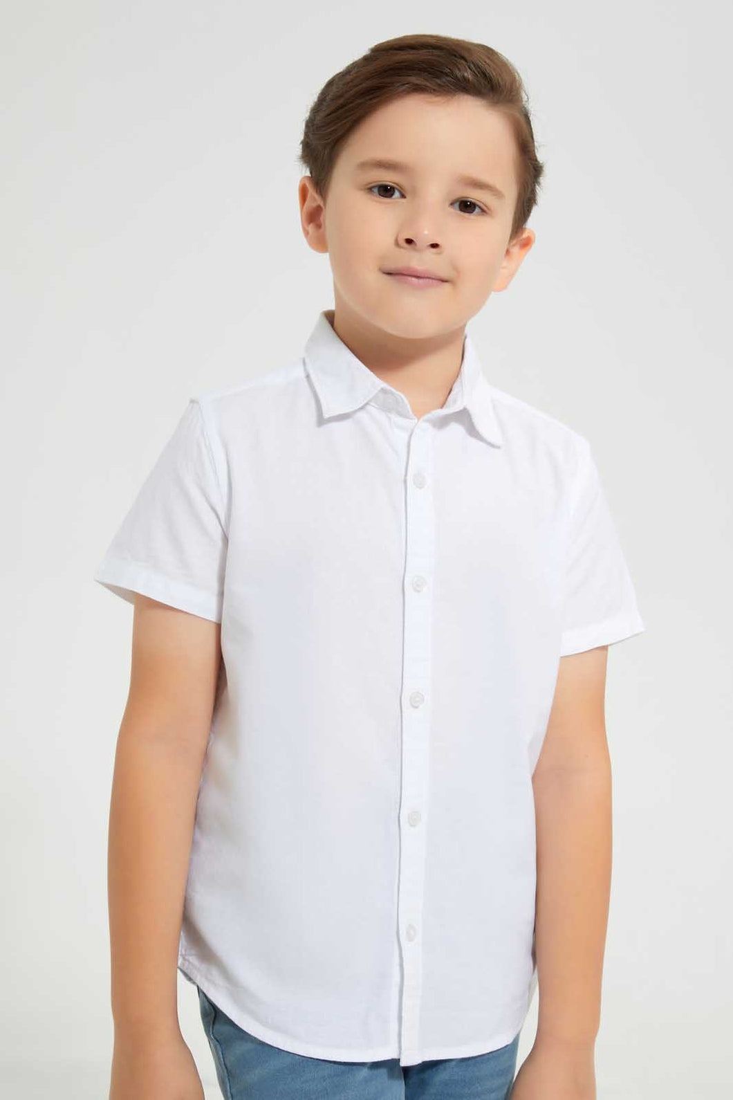 Redtag-White-Oxford-Short-Sleeve-Short-Sleeve-Casual-Shirts-Boys-2 to 8 Years