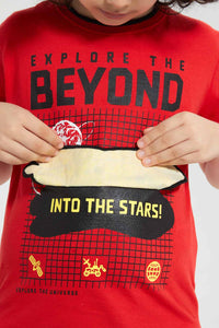 Red Flap Airplane Print T-Shirt