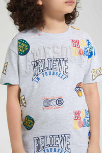 Redtag-Grey-Aop-Embossed-T-Shirt-Graphic-T-Shirts-Boys-2 to 8 Years
