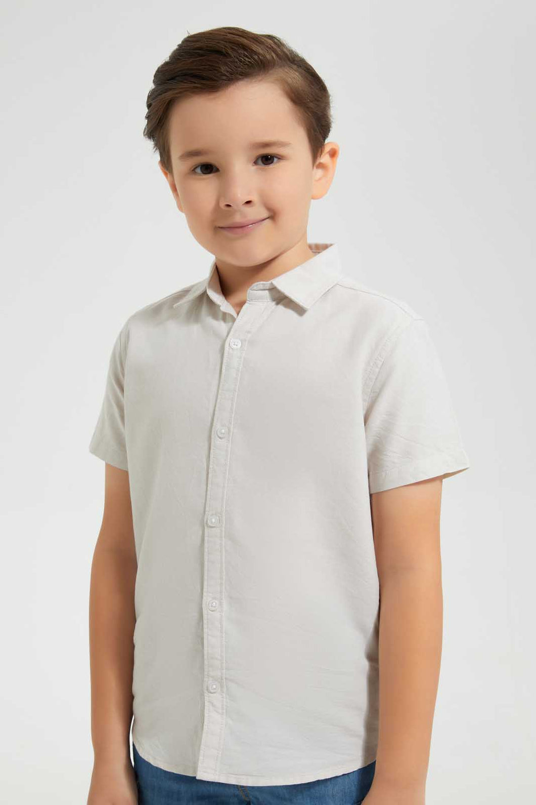 Redtag-Ecru-Oxford-Short-Sleeve-Short-Sleeve-Casual-Shirts-Boys-2 to 8 Years