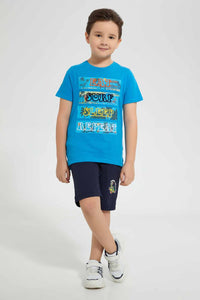 Redtag-Blue-Puff-Eat-Sleep-Print-T-Shirt-Graphic-T-Shirts-Boys-2 to 8 Years